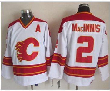 Calgary Flames #2 Al MacInnis White CCM Throwback Stitched NHL Jersey