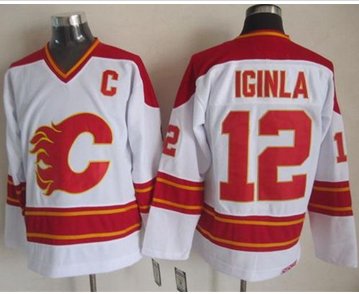 Calgary Flames#12 Jarome Iginla White CCM Throwback Stitched NHL Jersey