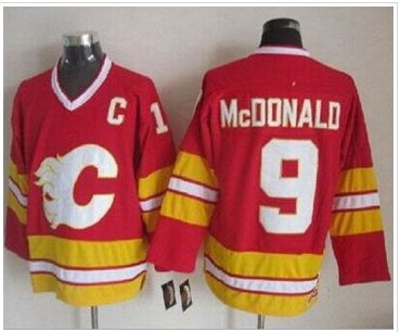 Calgary Flames #9 Lanny McDonald Red CCM Throwback Stitched NHL Jersey