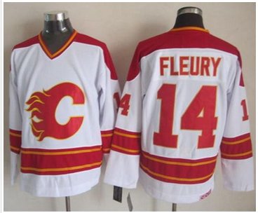 Calgary Flames #14 Theoren Fleury White CCM Throwback Stitched NHL Jersey