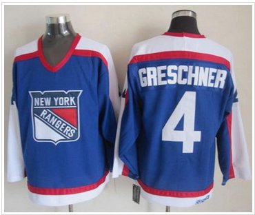New York Rangers #4 Ron Greschner Blue White CCM Throwback Stitched NHL Jersey