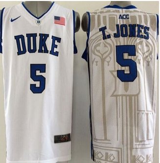 Duke Blue Devils #5 Tyus Jones White Basketball Stitched NCAA Jersey