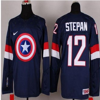 Olympic Team USA #12 Derek Stepan Navy Blue Captain America Fashion Stitched NHL Jersey