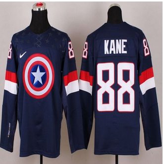 Olympic Team USA #88 Patrick Kane Navy Blue Captain America Fashion Stitched NHL jersey