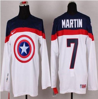 Olympic Team USA #7 Paul Martin White Captain America Fashion Stitched NHL Jersey