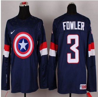 Olympic Team USA #3 Cam Fowler Navy Blue Captain America Fashion Stitched NHL jersey