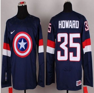 Olympic Team USA #35 Jimmy Howard Navy Blue Captain America Fashion Stitched NHL jersey