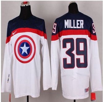 Olympic Team USA #39 Ryan Miller White Captain America Fashion Stitched NHL Jersey