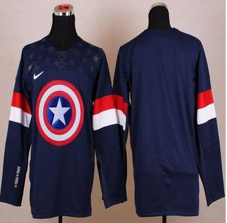 Olympic Team USA Blank Navy Blue Captain America Fashion Stitched NHL Jersey