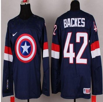 Olympic Team USA #42 David Backes Navy Blue Captain America Fashion Stitched NHL jersey