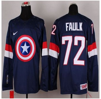 Olympic Team USA #72 Justin Faulk Navy Blue Captain America Fashion Stitched NHL jersey