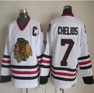 Chicago Blackhawks #7 Chris Chelios White CCM Throwback Stitched NHL Jersey