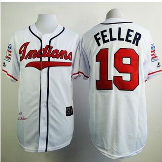 Mitchell And Ness 1948 Cleveland Indians #19 Bob Feller White Stitched Baseball Jersey