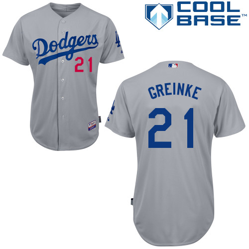 Los Angeles Dodgers#21 Greinke Majestic Authentic Grey Jersey