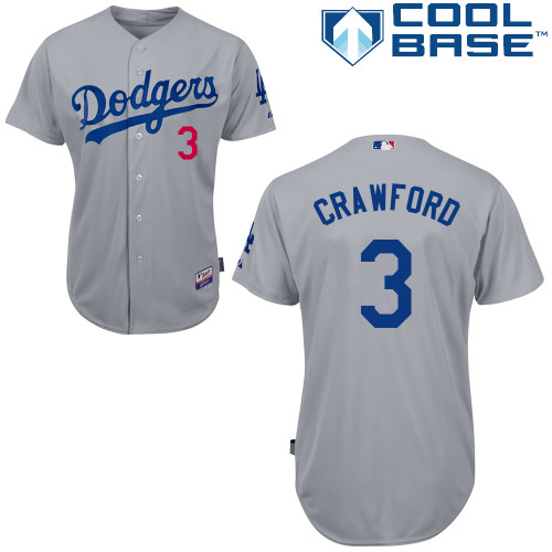 Los Angeles Dodgers#3 Crawford Majestic Authentic Grey Jersey