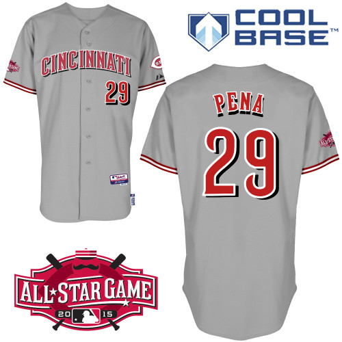 Cincinnati Reds #29 Pena Authentic Personalized Road Gray Jersey w2015 All-Star Patch