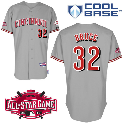 Cincinnati Reds #32 Bruce Authentic Personalized Road Gray Jersey w2015 All-Star Patch