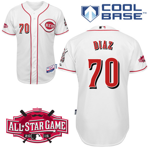 Cincinnati Reds #70 Diaz Authentic Personalized Home White Jersey w2015 All-Star Patch
