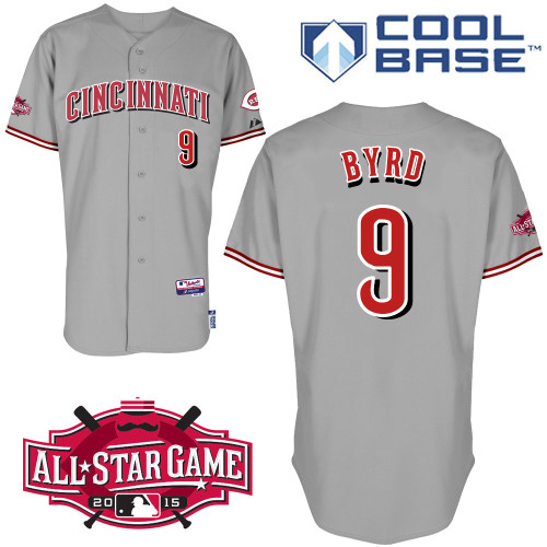 Cincinnati Reds #9 Byrd Authentic Personalized Road Gray Jersey w2015 All-Star Patch