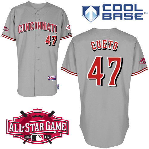 Cincinnati Reds #47 Cueto Authentic Personalized Road Gray Jersey w2015 All-Star Patch