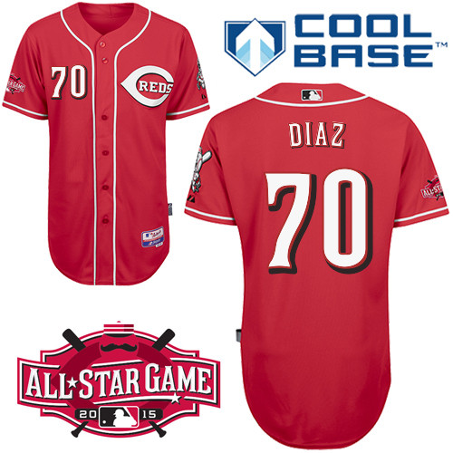Cincinnati Reds #70 Diaz Authentic Personalized Alternate red Jersey w2015 All-Star Patch