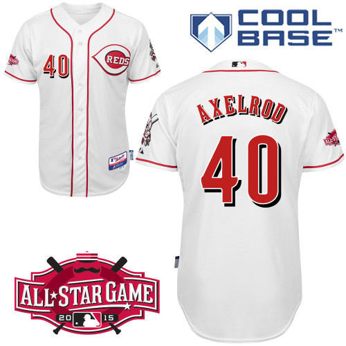 Cincinnati Reds #40 Axelrod Authentic Personalized Home White Jersey w2015 All-Star Patch