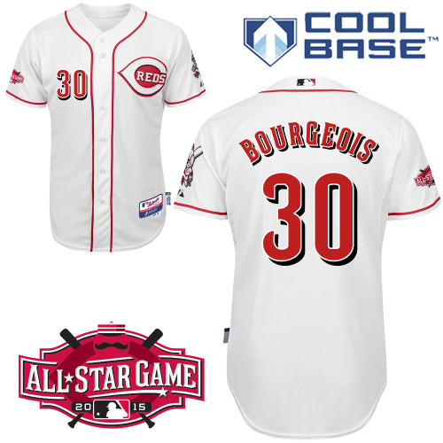 Cincinnati Reds #30 Bourgeois Authentic Personalized Home White Jersey w2015 All-Star Patch