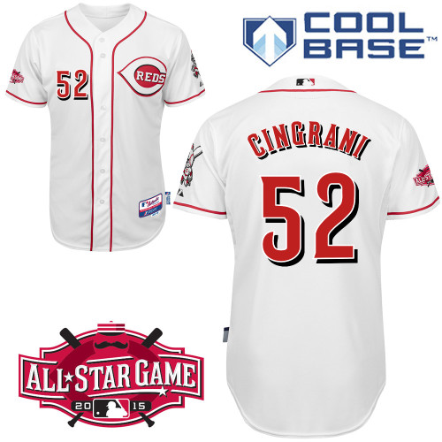 Cincinnati Reds #52 Cingrani Authentic Personalized Home White Jersey w2015 All-Star Patch