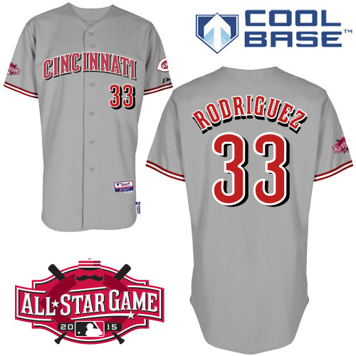 Cincinnati Reds #33 Rodriguez Authentic Personalized Road Gray Jersey w2015 All-Star Patch