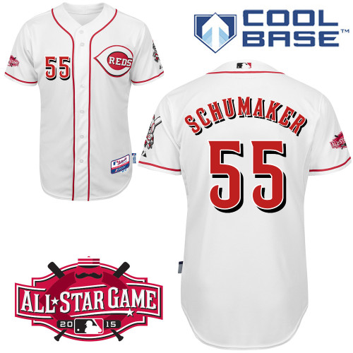 Cincinnati Reds #55 Schumaker Authentic Personalized Home White Jersey w2015 All-Star Patch