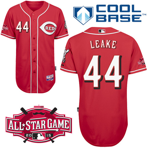 Cincinnati Reds #44 Leake Authentic Personalized Alternate red Jersey w2015 All-Star Patch
