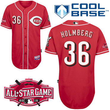Cincinnati Reds #36 Holmberg Authentic Personalized Alternate red Jersey w2015 All-Star Patch