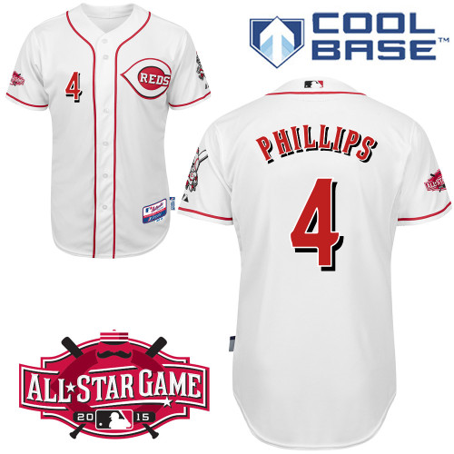 Cincinnati Reds #4 Phillips Authentic Personalized Home White Jersey w2015 All-Star Patch