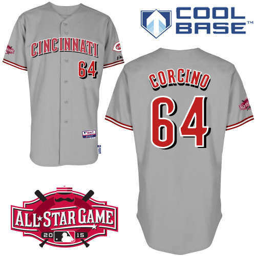 Cincinnati Reds #64 Corcino Authentic Personalized Road Gray Jersey w2015 All-Star Patch