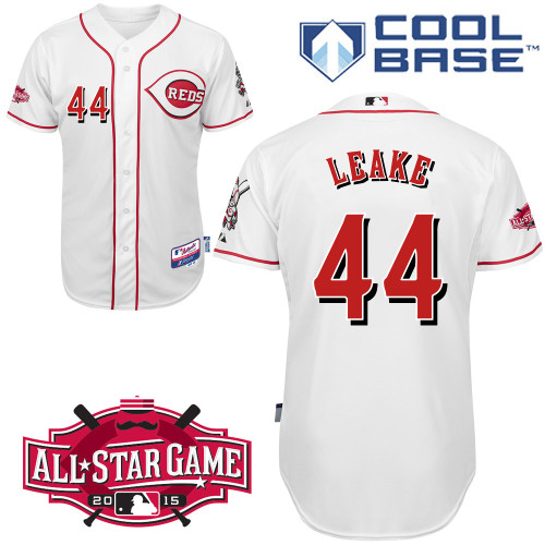Cincinnati Reds #44 Leake Authentic Personalized Home White Jersey w2015 All-Star Patch