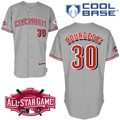 Cincinnati Reds #30 Bourgeois Authentic Personalized Road Gray Jersey w2015 All-Star Patch Cincinnati Reds #30 Bourgeois Authentic Personalized Road Gray Jersey w2015 All-Star Patch