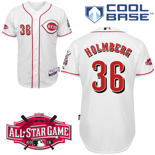Cincinnati Reds #36 Holmberg Authentic Personalized Home White Jersey w2015 All-Star Patch