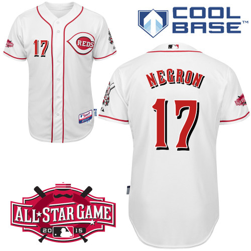 Cincinnati Reds #17 Negron Authentic Personalized Home White Jersey w2015 All-Star Patch