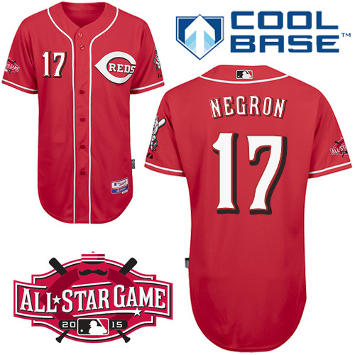 Cincinnati Reds #17 Negron Authentic Personalized Alternate red Jersey w2015 All-Star Patch