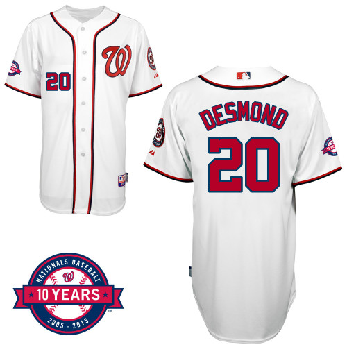 Washington Nationals#20 Desmond Authentic Personalized Home White Jersey 10th Anniversary Patch