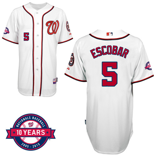 Washington Nationals#5 Escobar Authentic Personalized Home White Jersey 10th Anniversary Patch