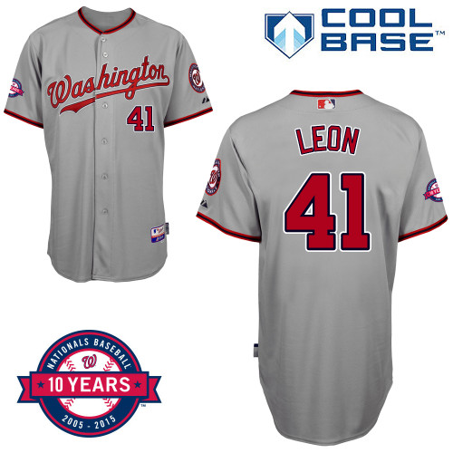 Washington Nationals #41 Leon Authentic Personalized Road Gray Jersey 10th Anniversary Patch