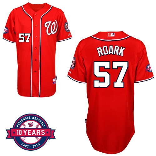 Washington Nationals#57 Roark Authentic Personalized Alternate red Jersey 10th Anniversary Patch