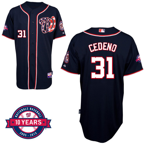 Washington Nationals#31 Cedeno Authentic Personalized Alternate Blue Jersey 10th Anniversary Patch