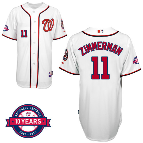 Washington Nationals#11 Zimmerman Authentic Personalized Home White Jersey 10th Anniversary Patch