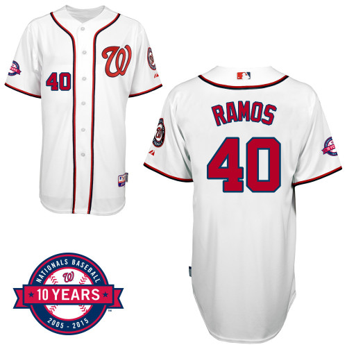 Washington Nationals#40 Ramos Authentic Personalized Home White Jersey 10th Anniversary Patch