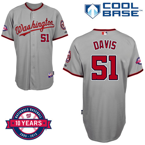 Washington Nationals #51 Davis Authentic Personalized Road Gray Jersey 10th Anniversary Patch
