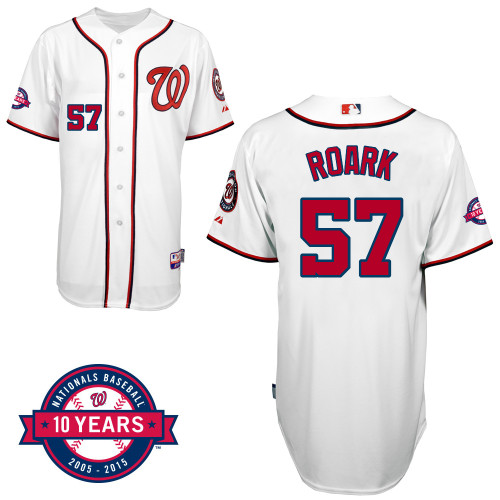Washington Nationals#57 Roark Authentic Personalized Home White Jersey 10th Anniversary Patch