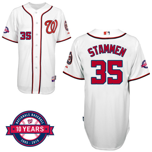 Washington Nationals#35 Stammen Authentic Personalized Home White Jersey 10th Anniversary Patch