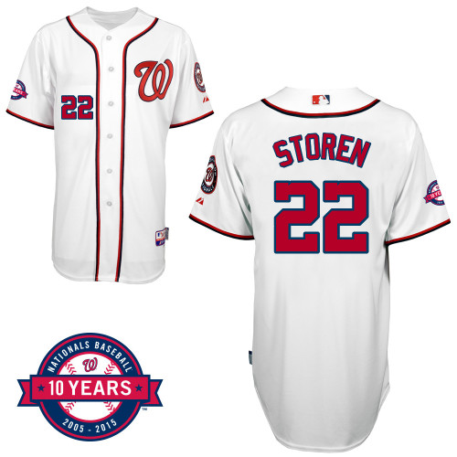 Washington Nationals#22 Storen Authentic Personalized Home White Jersey 10th Anniversary Patch